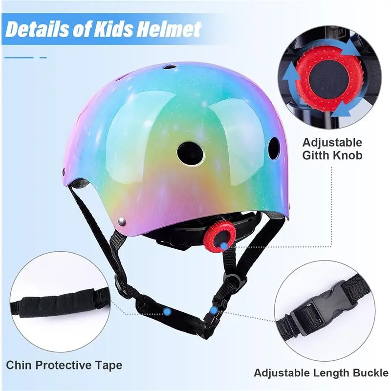 Kids Bike Helmet,Colour Name: Rainbow, Toddler Helmet Girls Scooter Helmet Kids Cycling Helmets Skateboard Helmet for Boys Child, Age 3-8-14 Years 4