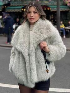Women's Solid Color Faux Fur Fuzzy Jacket, Casual Long Sleeve Collared Fuzzy Coat for Fall & Winter, Women's Clothing for Daily Wear, Cute Tops
