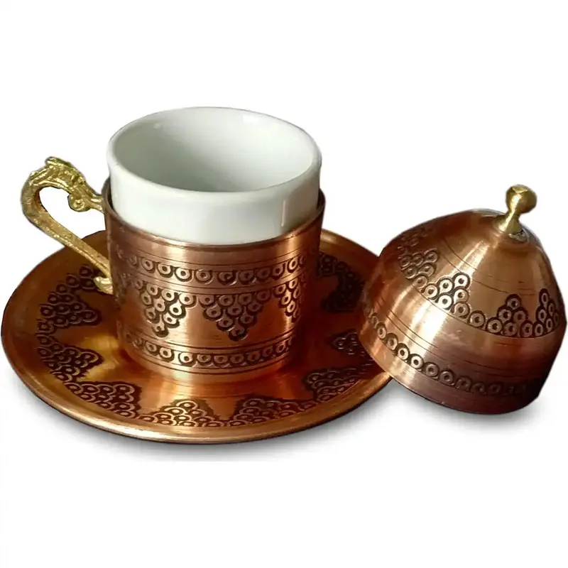 Handmade Copper Coffee Set – 6 Cups, Tray & Sugar Bowl 3