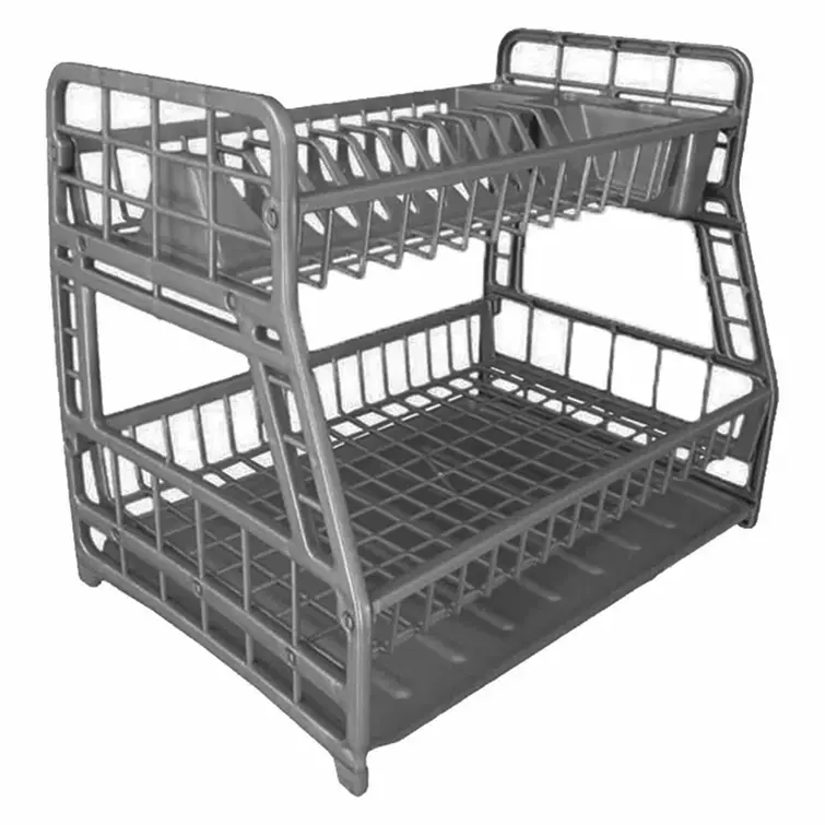 2 Tier Dish Drainer Rack Storage Drip Tray Sink Drying Draining Plate Bowl 6