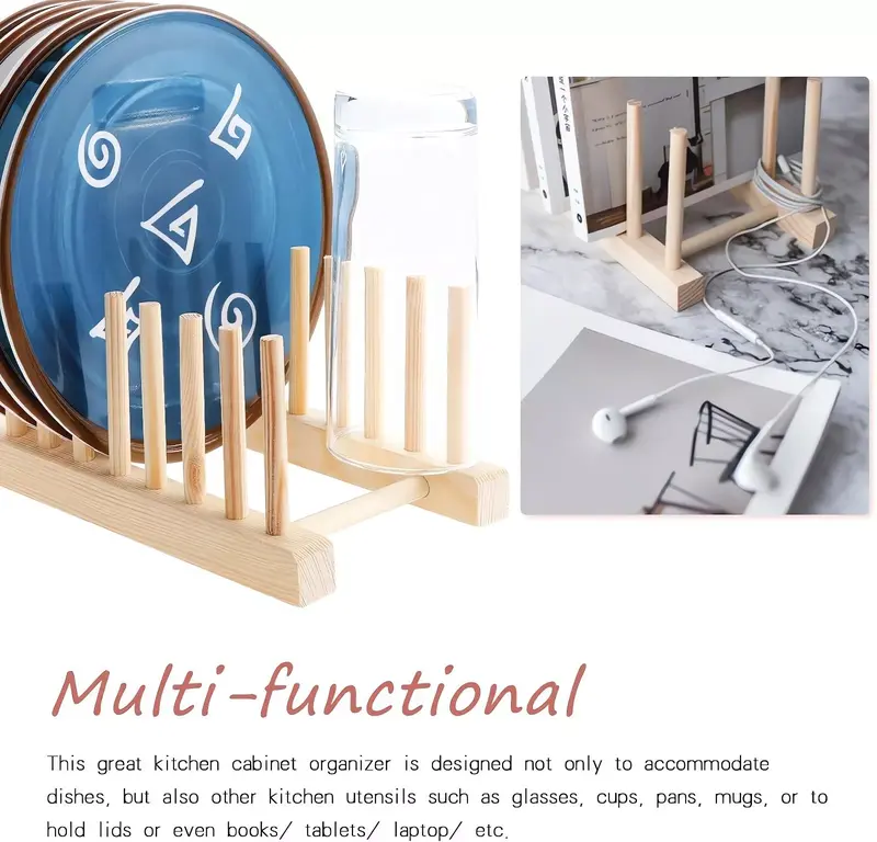 Wooden Dish Plate Cup Stand Cupboard Rack Holder Kitchen Storage Drying UK 4