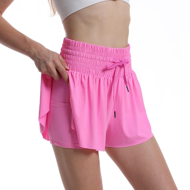 Women's Pocket Drawstring Athletic Sports Shorts, Casual Shirred High Waist Shorts, Fall Clothes, Back To School Sport & Outdoor Clothing for Yoga Workout Running, Fall Outfits 9