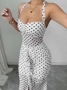 Women's Polka Dot Print Halter Neck Dress, Fashion Casual Sleeveless Short Dress for Party Club Dating Wear, Women Dress for Summer