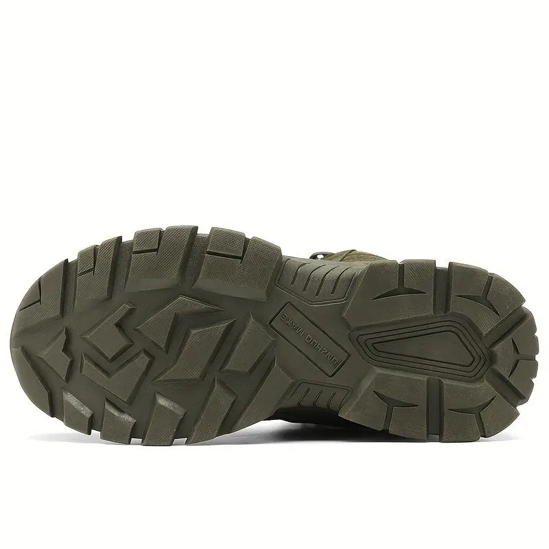 Men'S High-Top Work Boots, Off-Road Hiking Shoes - Olive Green, TPR Sole, Lace-Up with Side Zipper, EVA Cushion, All-Season Outdoor Footwear, Hiking Gear | Zipper Closure Boots | Durable Construction 1
