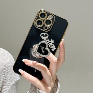 Fashion Solid Color Phone Case with Heart Design Ring Holder Stand, Decorative Phone Protector Cover, Phone Accessories Compatible with iphone 11 12 13 14 15 16 Series, Pop-Socket Phone Case
