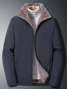 Men's Logo Print Pocket Zip up Thermal Lined Coat, Loose Funnel Neck Padded Coat for Fall & Winter Outdoor Daily Wear, Thermal Outerwear for Men