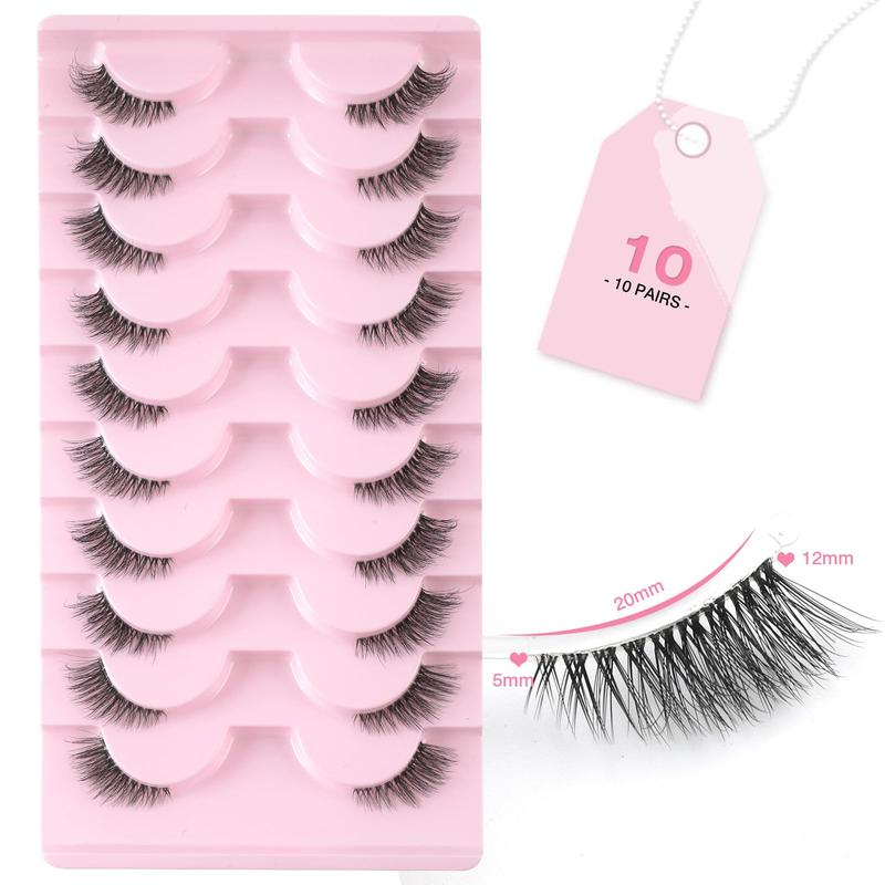 False Eyelashes with Clear Band Half Lashes Natural Look 10 Pairs Cat Eye Wispy Corner Lashes Reusable 3/4 Transparent Fake Lashes 1