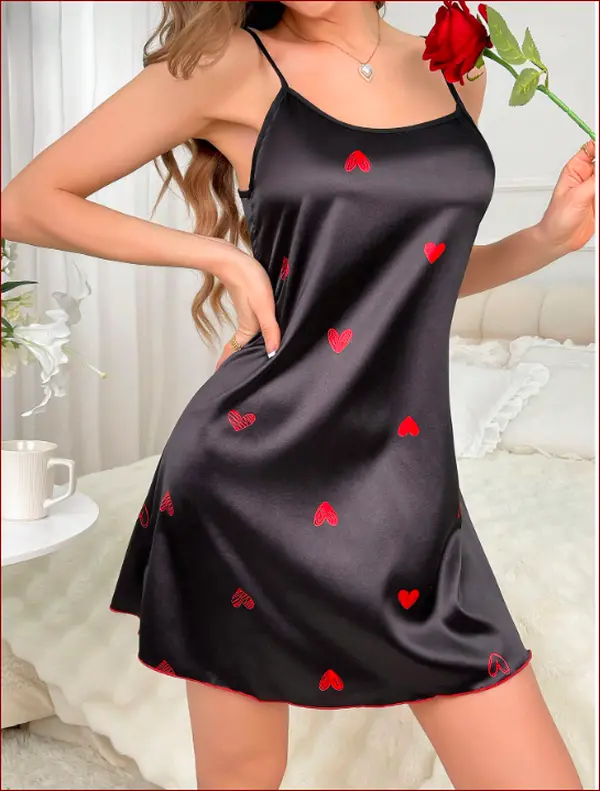 Casual Strap Heart Print Nightgown: Effortless Romance in Cloud‑Soft Comfort Nightwear Womenswear holly hobbie nightie nightgown house dress 2