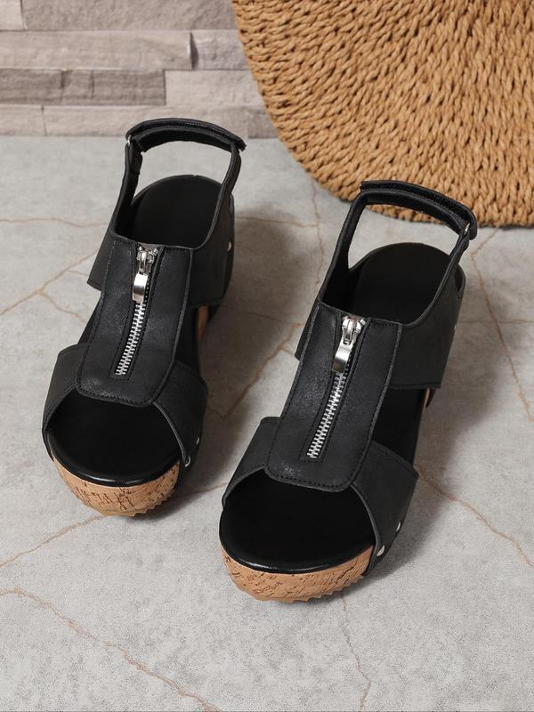 Women's Fashionable Zipper Design Peep ToeWedge Sandals, Casual Comfortable Sandals forBeach Vacation, All-match Commuter Shoes forWork & Daily Wear, Summer 4
