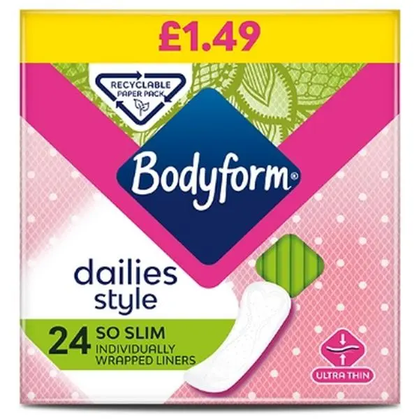 BODYFORM DAILIES STYLE SO SLIM LINERS 24 pads (18PACK) Period Comfort 0