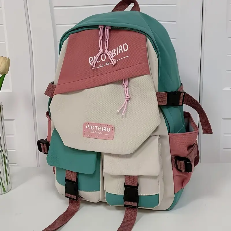 Stylish Ultra-Light Colorblock Backpack - Durable Nylon with Secure Zip, Perfect for College, Travel & Daily Outings 2
