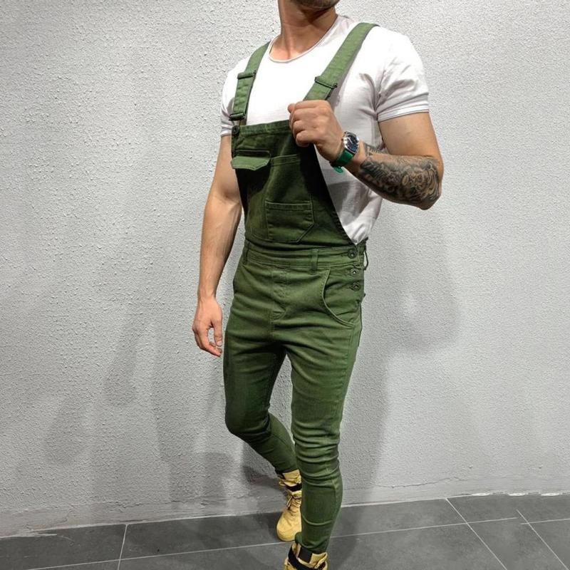 Product Introduction of Summer New Men's Distressed Denim Carpenter Overalls Bib Jumpsuits Motos Biker Jean Long Harajuku Rompers Streetwear Plus Size Casual Cotton 9
