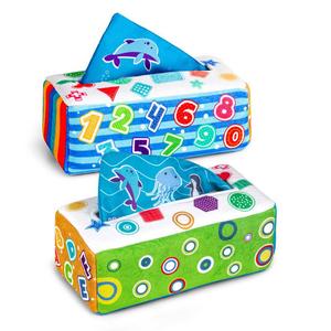 1 Set Baby Tissue Box Nursery Toy, Educational Sensory Learning Toys for Toddlers, Colorful Soft Tissue Box Toy with Silk Scarves Tissue