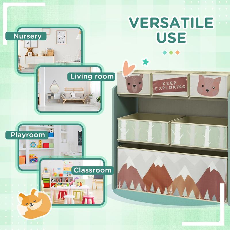 Kids Storage Units with 6 Fabric Bins, Childrens Toy Storage Organiser for Bedroom - Green Boxes Shelf Racks Steel 5
