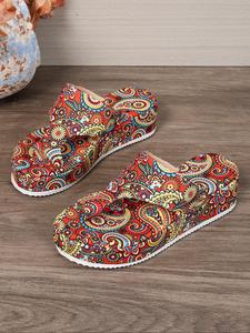 Women's Boho Style Retro Paisley Pattern Slip on Wedge Sandals, Vintage Trendy Platform Sandals, Fashionable Shoes for Daily Wear, Girl, Walking Shoes, Footwear