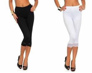 Findfashion Women's Lace Trim Leggings Capri 3/4 Cropped Stretchy Legging Cropped Pants