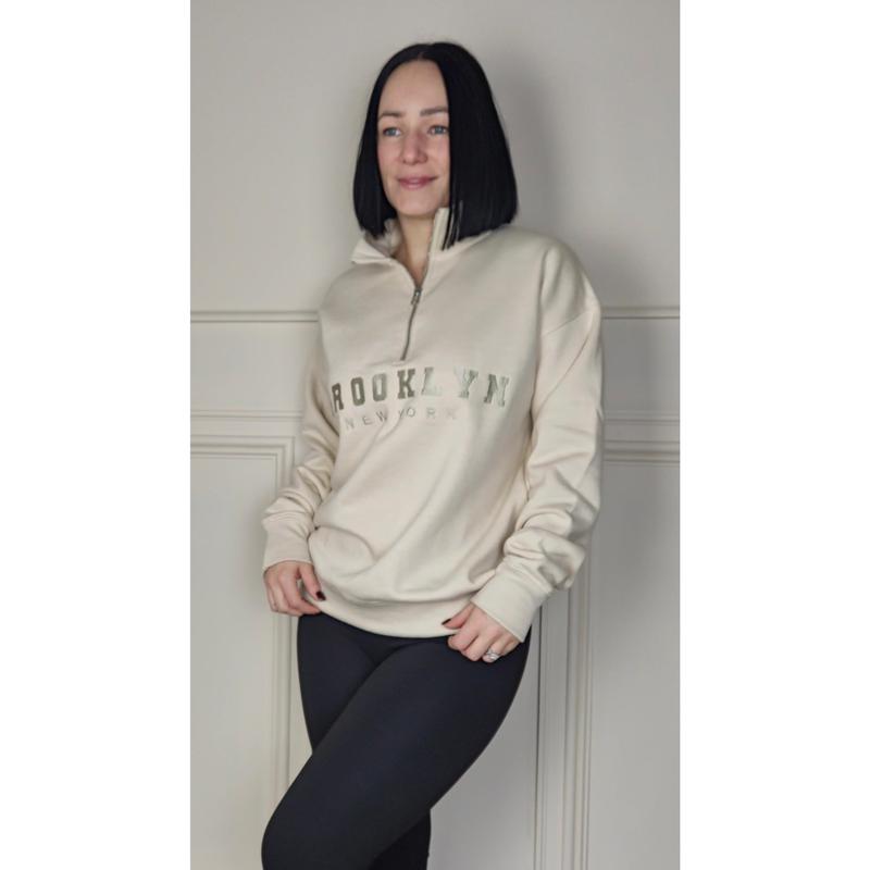 BROOKLYN - Half Zip Sweatshirt Cream 0