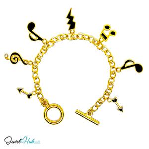 The Music Moments Charm Bracelet · Gold-Tone Plated · Glossy Black Motifs · 19cm
