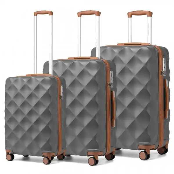 [MissLulu Bags] Bumpy Diamond Design Ultralight ABS and Polycarbonate 20''/24''/28'' Luggage Suitcase with TSA Lock and 13'' Vanity Case - Grey and Brown
