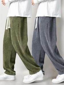 Men's Solid Corduroy Pants, Casual Comfy Loose Trousers for Fall & Winter, Men's Bottoms for Daily Wear