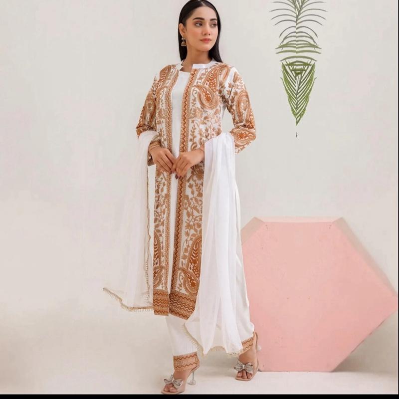 Luxury linen jacket style embroidered 3pcs salwar kameez 1