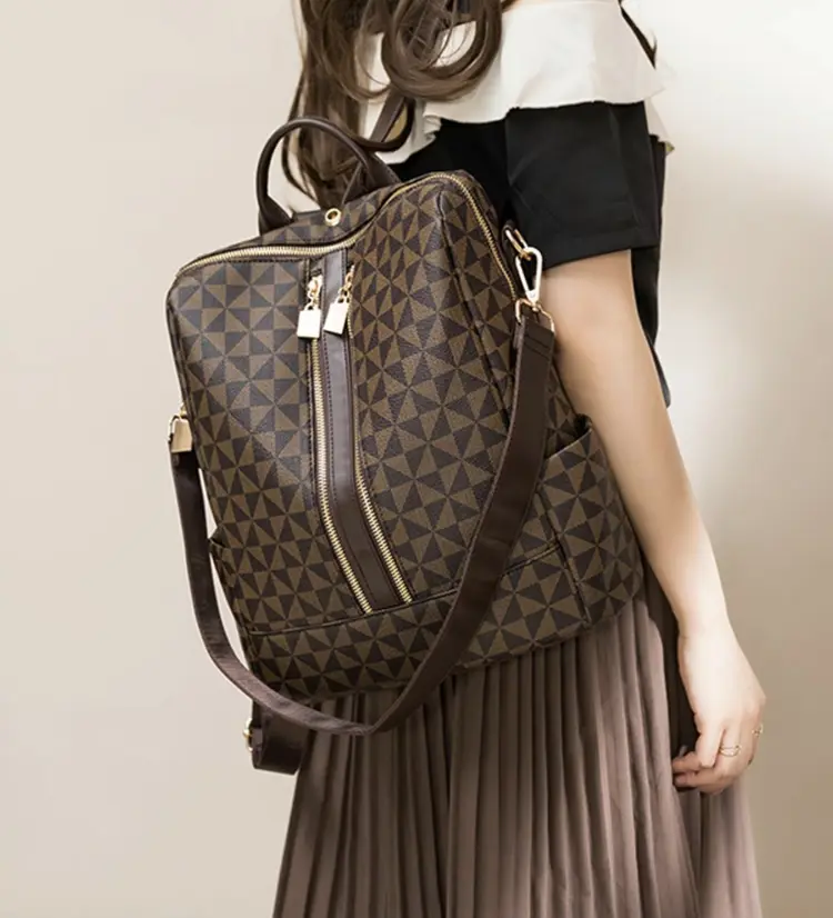 2025 New Fashion Geometric Pattern Backpack & Wallet Set, Large Capacity Vintage Multifunctional Backpack for School, Versatile High-quality Daily Commuting Bag Set, Gifts for Mom
