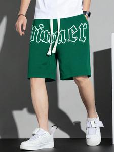 Men's Letter Graphic Drawstring Waist Shorts, Summer Clothes, Slant Pocket Straight Leg Shorts, Casual Loose Track Shorts, Bermuda Shorts for Men, Summer Trendy Men's Clothing