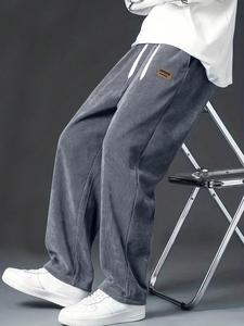 Men's Patched Pocket Drawstring Waist Corduroy Pants, Loose Casual Comfy Straight Leg Trousers for Fall & Winter, Men's Bottoms for Daily Wear