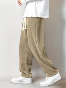 Men's Solid Color Drawstring Waist Corduroy Pants, Loose Casual Comfy Straight Leg Trousers for Fall & Winter, Men's Bottoms for Daily Wear