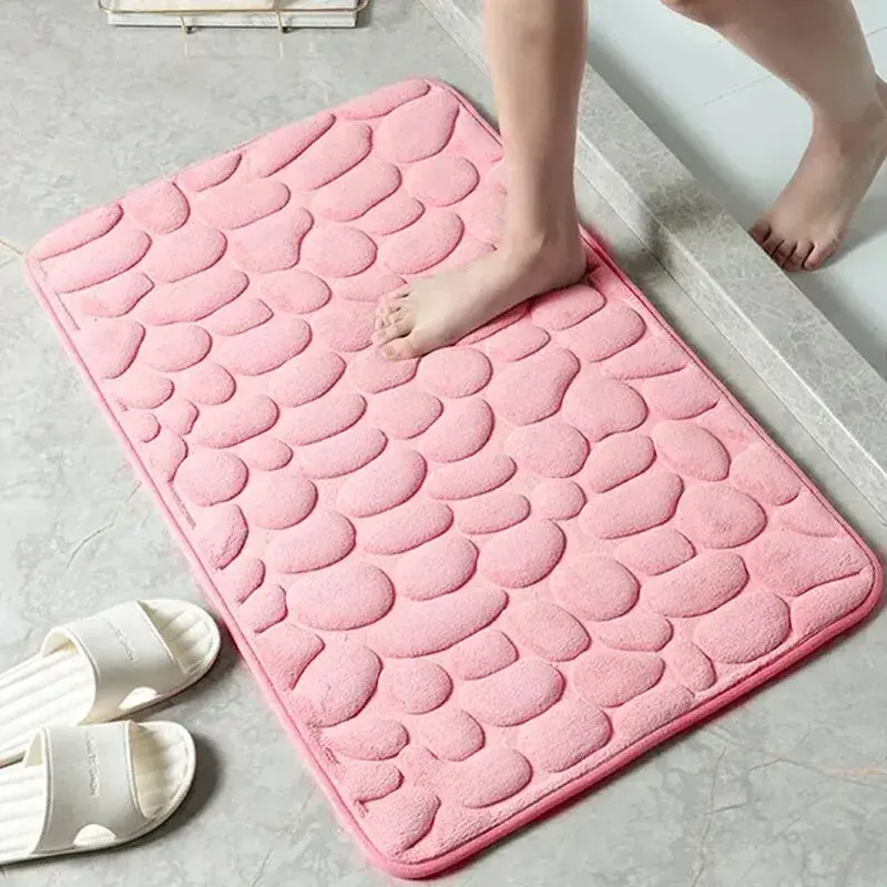 Household Anti-Slip Pebble Floor Mat, 1pc Embossed Fibre Carpet for Bathroom and Living Room shower wave bath