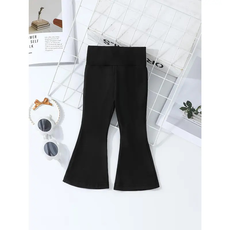 Girls' Solid Color Half-High Waist Bell Bottom Pants 3pcs Set 8