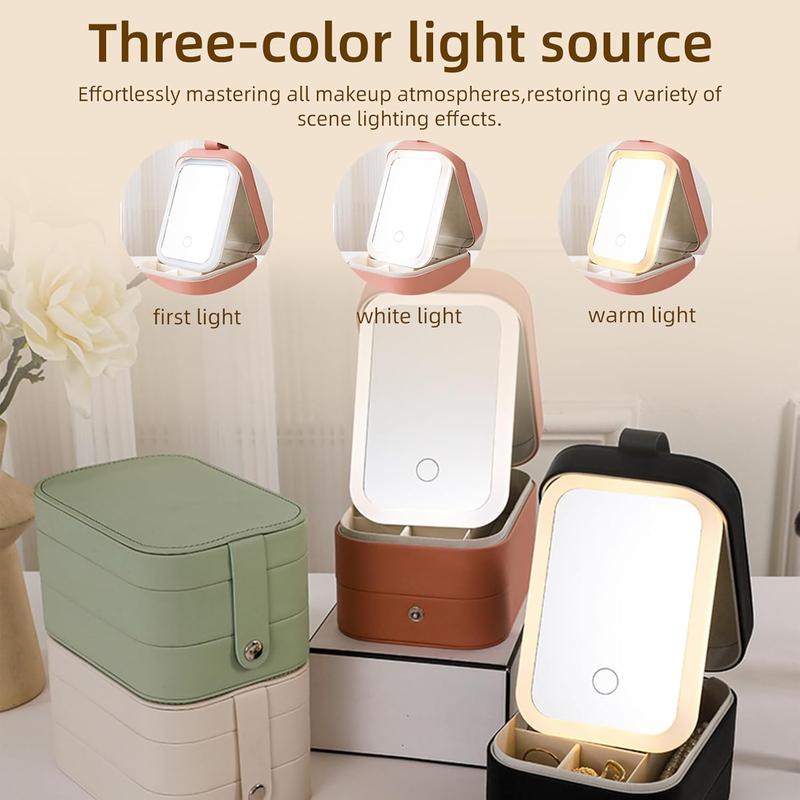 Product Introduction of Cosmetic Bag with LED Mirror 3 layers, Travel Makeup Bag with 3 Colours Led Illuminated Mirror Portable Travel Jewellery Makeup Organiser Mirror Makeup Case with Dividers for Women 15