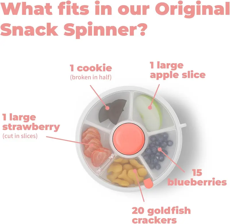 snack drawer GoBe Kids Snack Spinner Bundle with Hand Strap and Sticker Sheet - Reusable Snack Container with 5 Compartment Dispenser and Lid | BPA and PVC Free | Dishwasher Safe | No Spill, Leakproof 5
