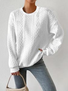 Women's Textured Drop Shoulder Cable Knit Sweater, Casual Long Sleeve Round Neck Jumper for Daily Wear, Ladies Knitwear for All Seasons Mam Jumper, Sweaters for Women