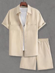 Two-piece Set Men's Solid Short Sleeve Top & Shorts, Casual Comfy Round Neck Shortsleeve Shirt & Shorts for Summer, Men's Clothes for Daily Wear, Menswear