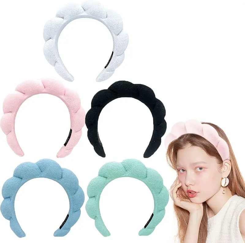 Women's Cute Fashion Fluffy Hair Hoop & Wristbands with Moisture Absorption Function, Gifts for Girlfriend, Casual Trendy Hair Accessories Set with Ruched Design for Women & Girls hairband 1