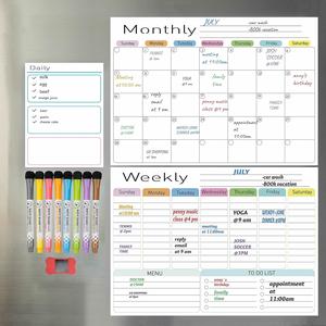 Magnetic Dry Erase Calendar Board, 1 Set Magnetic Whiteboard Set with Markers, Monthly Planner, Daily Planner, Refrigerator & Wall Organization Supplies, Chalkboard Calendar, Household Cleaning Planner, Home Office Academic Planner, Office Organizer