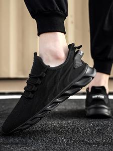 Men's Breathable Lightweight Sporty Letter Label Mesh Lace up Running Shoes, Simple Design Casual Plain Round Toe Running Shoes for Gym Exercises & Daily Wear