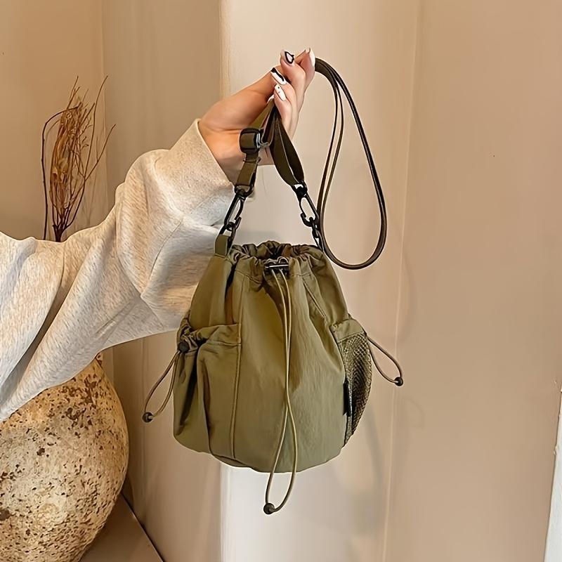 Fashionable And Casual Lightweight Women'S Drawstring Bucket Bag, Simple And Versatile Casual Single-Shoulder Bag with Multiple Compartments, Small Cloth Bag for Phone And Coins, Suitable for Women'S Daily Use, Shopping, Fitness, Cycling, And Travel. 0