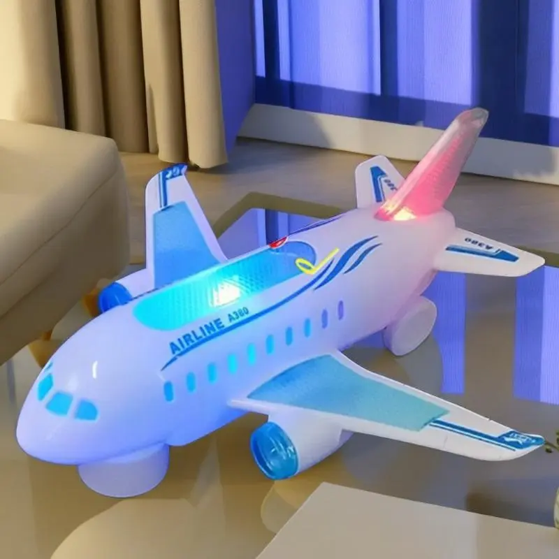 Interactive Electric Airplane Toy - LED Lights, Sounds, Battery Operated, Safe Plastic, Educational Play for Ages 3+, White 0