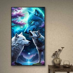 Wolf Pattern DIY Diamond Arts Colorful Painting Kit without Frame, DIY 5D Diamond Arts Colorful Painting Kit, Wall Art Decor for Home Living Room Bedroom
