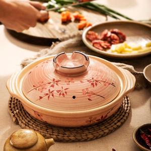 Traditional Painted Ceramic Casserole, High Temperature Resistant Design Stockpot with Lid & Handle, Household Retro Cooking Utensils for Soup, Stew, Rice, Bibimbap