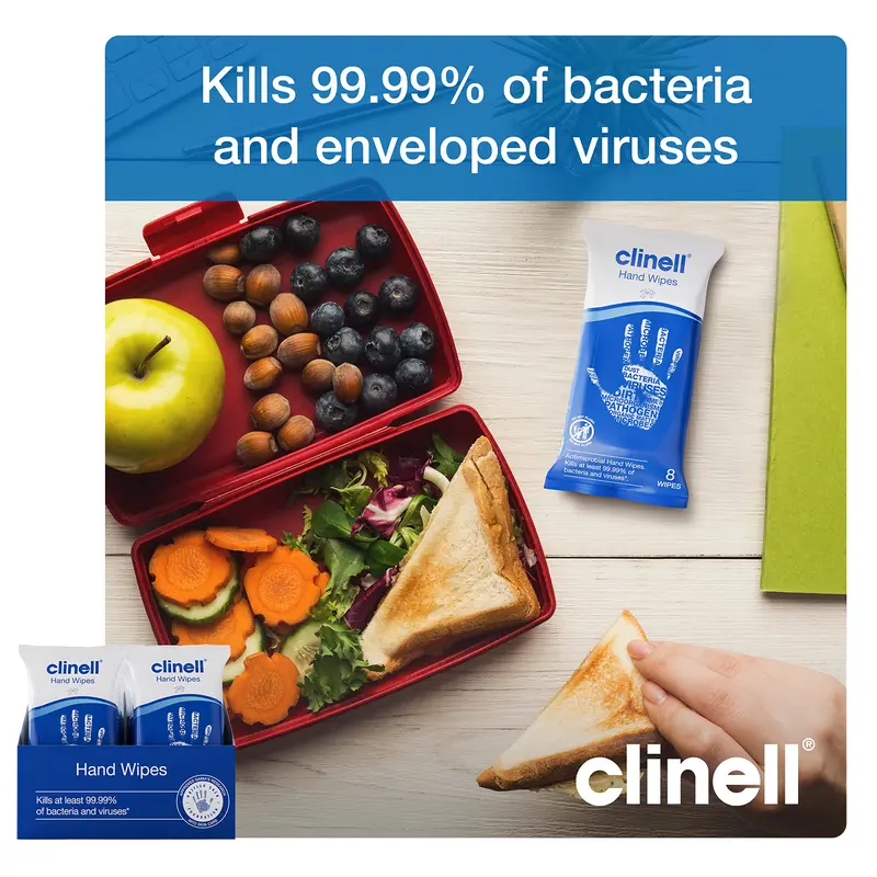 Clinell Antimicrobial Hand Wipes Ideal for Travel - 20 Packs of 8 Wipes - Dermatologically Tested, Kills 99.99% of bacteria & viruses 4