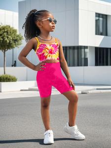 Girl's Tie Dye Print Cami Top & Shorts Two-piece Set, Casual Sleeveless Top & Shorts for Summer, Kids Clothes for Daily Wear