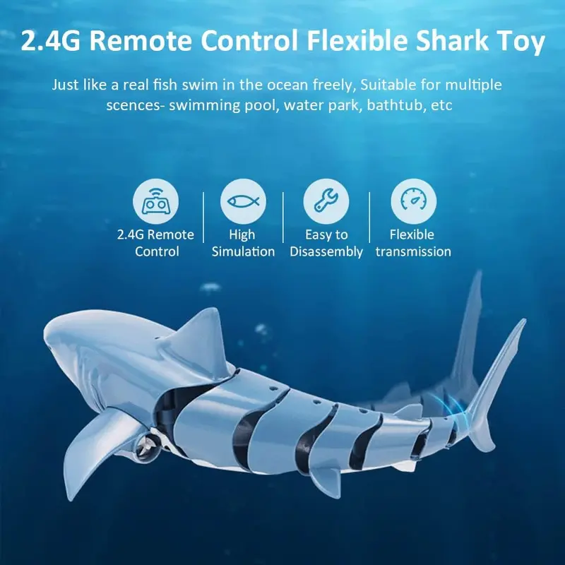 Remote Control Shark Boat Toy, 2.4GHz Electric High Simulation RC Flexible Shark Toy, Children's Pool Gift for Swimming Pool (light blue) 3