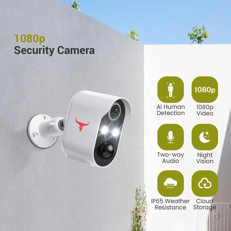 [1 Day Flash Deal] Wireless Outdoor Security Camera, 1080P HD, Battery WiFi CCTV, AI Human Detection, 2-Way Audio, Colour Night Vision, Cloud, 2 Spotlights airport  security  camera cctv  camera 1