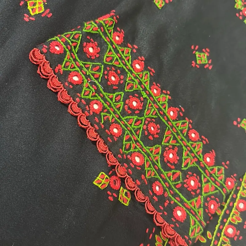 Two Piece Marina Hand Embroidered Mirror Balochi Work Asian Style Women's Clothes Black Color - Womenswear 4