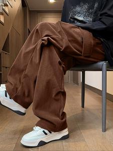 Men's Solid Color Corduroy Pants, Loose Casual Comfy Multi-pocket Trousers for Summer, Woven Bottoms for Men, Beige