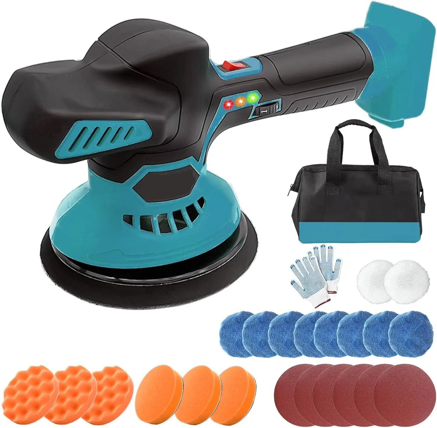 Cordless Car Buffer Polisher Compatible With Makita/Dewalt 18V Battery, Without Battery, Cordless Polisher With 24 Accessories,6 Variable Speed,6800RPM,Quick Install, Low Noise,For Car/Leather/Wood/Glass