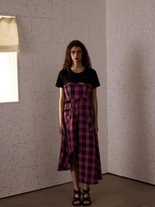 1PC JINGGU Asymmetrical Gingham Panel Dress Women's Summer Plus Size Slim-Fit Tiered Skirt for 25-35 Years Old Curvy Women Breathable A-Line Layering Dress